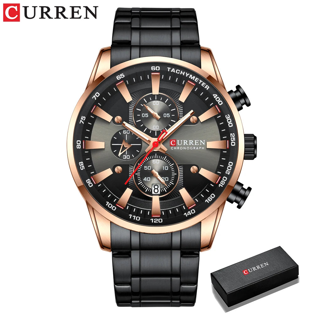 CURREN Man Watches Luxury Sporty Chronograph Wristwatches for Men Quartz Stainless Steel Band Clock Luminous Hands - Madeinsea©