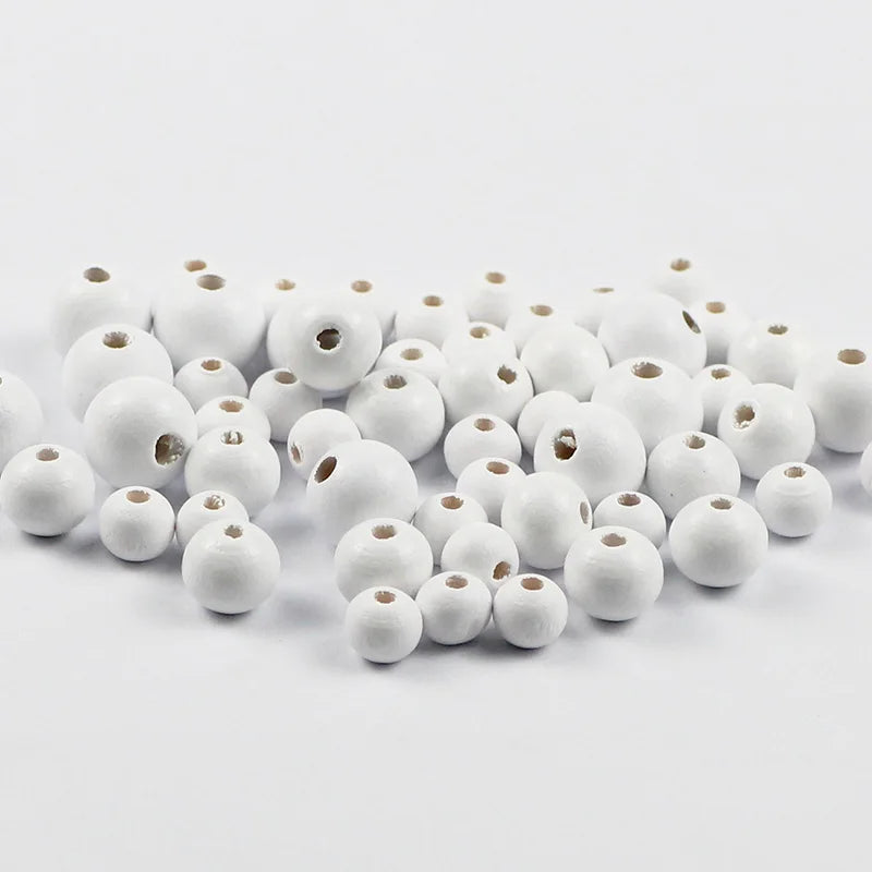 50~200 Stück Holzperlen Farbe 8/10/12mm Runde Kugel Spacer Perlen Naturholzperlen für Schmuckherstellung DIY Armband Finding