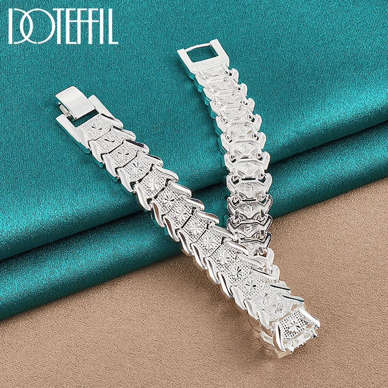 DOTEFFIL 925 Sterling Silver Wide Wristband Bracelet Chain For Women Man Wedding Engagement Party Fashion Jewelry