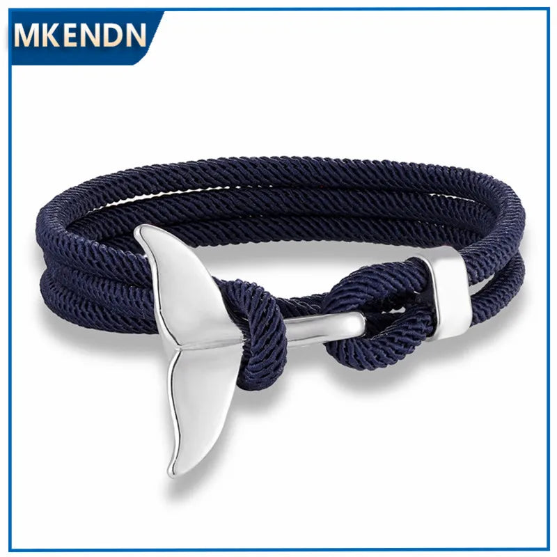 MKENDN Fashion Whale Tail Anchor Bracelets Men Multilayer Charm Rope Chain Bracelet Male Women Navy style Wrap Metal Sport Hook