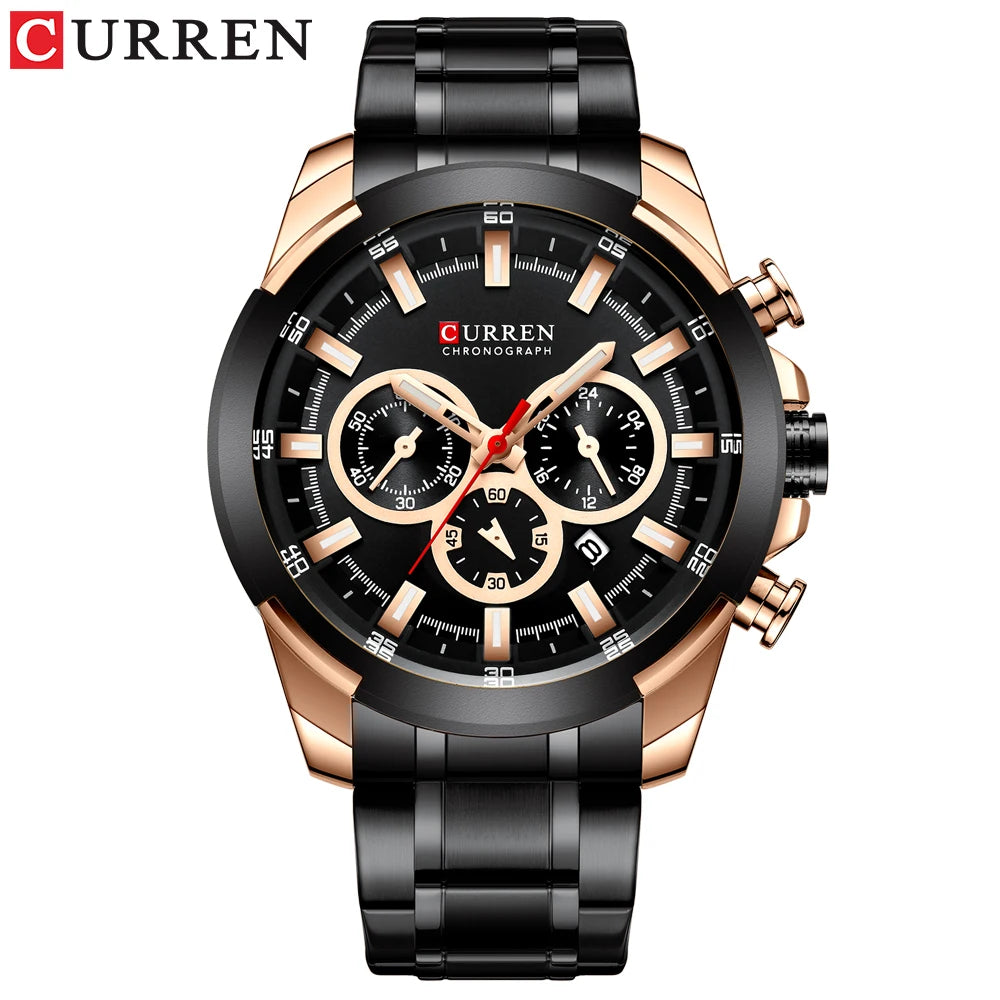 CURREN Casual Sporty Wristwatches Stainless Steel Band Chronograph Clock Men's Watches Luxury Original Quartz Clock Male