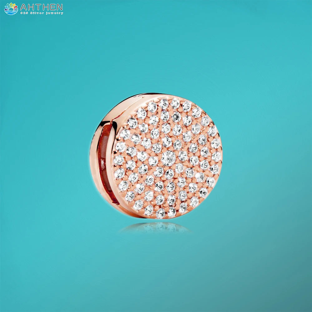 Ahthen 925 Sterling Silver Bead Silver Star Timeless Sparkle Heart Dangle Clip Charms fit Snake Chain Reflexions Bracelets