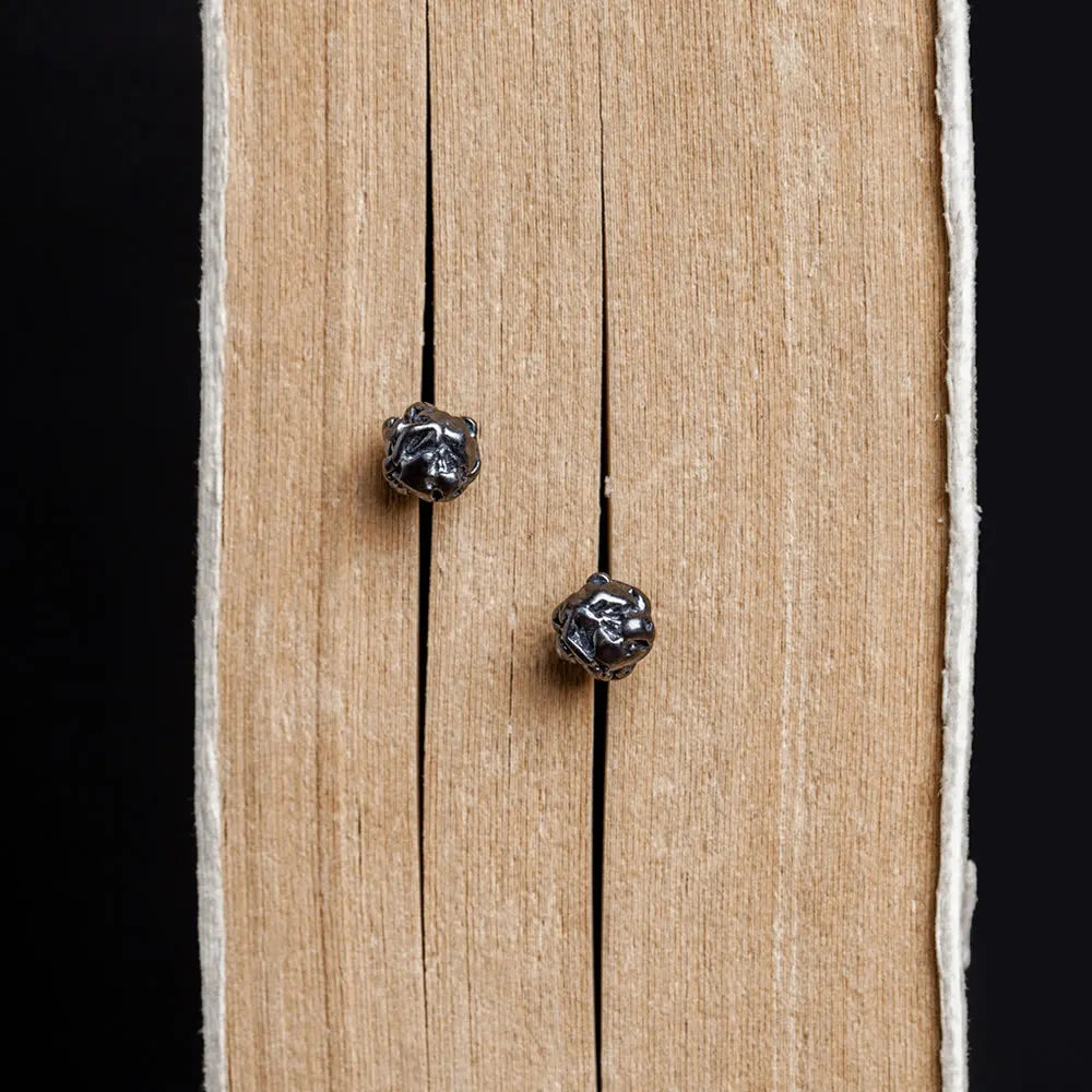 MKENDN  Vintage 925 Sterling Silver Men Sugar Paper Ball Stud Earrings Oxidized Black Woman Hypoallergenic All-match Ear Jewelry