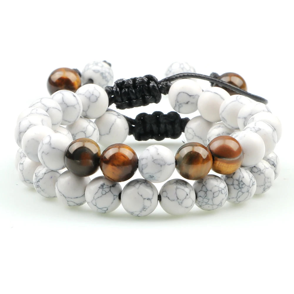 2Pcs Adjustable Braided Natural Stone Beads Bracelets&Bangles For Couples Women Men Tiger Eye Lava Bracelet Yoga Jewelry Pulsera