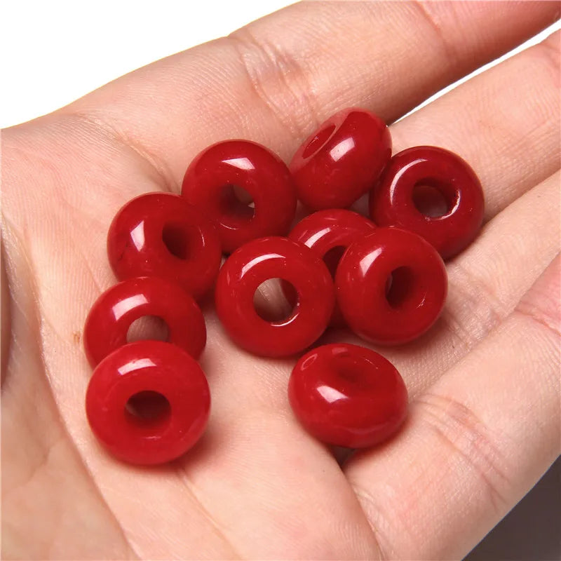 5Pcs Stone Charms Pendant Spacer Round Big Hole Beads For Jewelry Making Fit Necklace Bracelet DIY Findings 14MM Hole Size 5MM