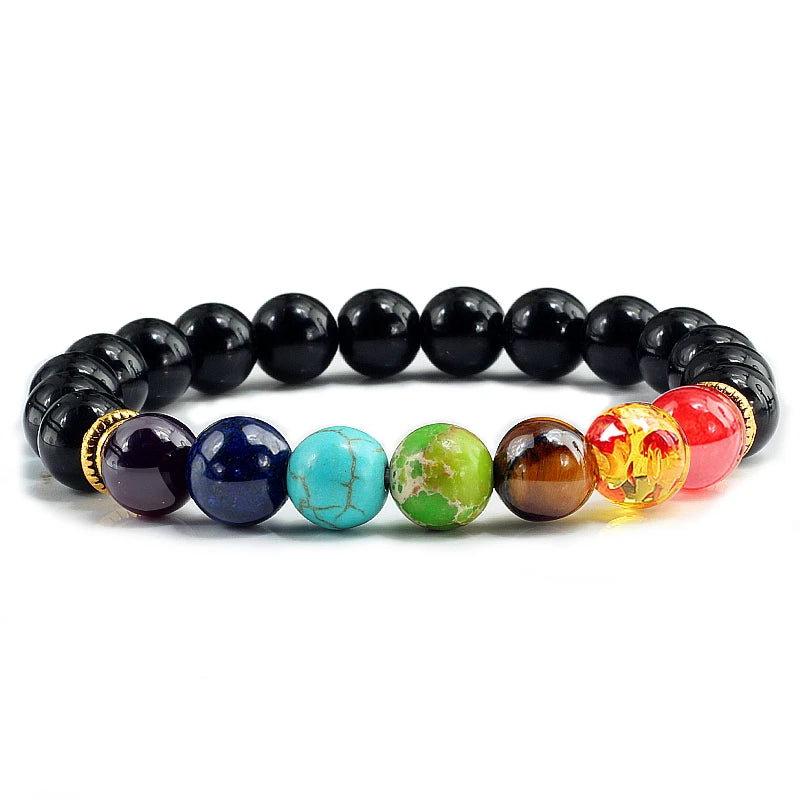7 Chakra Beads Natural Lava Tiger Eye Stone Bracelet For Women Men Healing Balance Therapy Bracelets Jewelry Prayer Adjustable