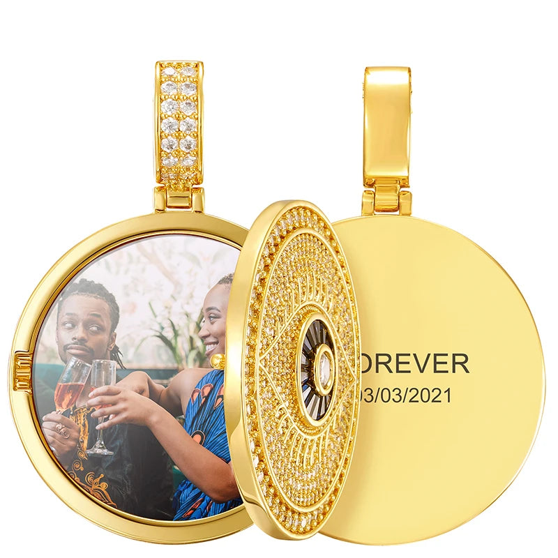 Evil Eye Memory Medallions Customized Photo Pendant Necklace For Men Hip Hop Jewelry & Engraved Pendant Name Memory Gift