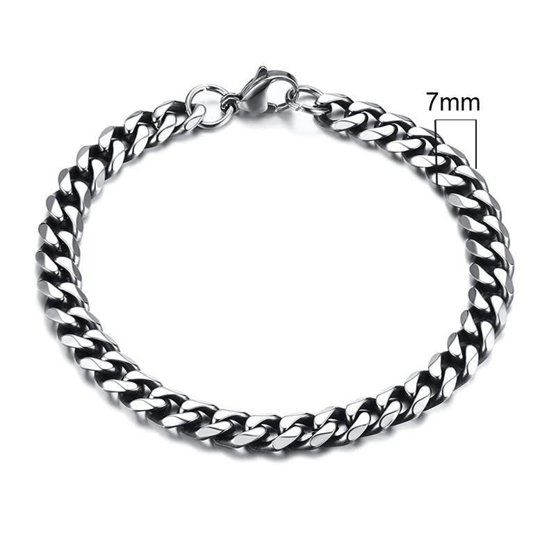 Vnox Basic 3/5/7/9/11mm Wide Curb Cuban Link Chain Bracelets for Men Women Jewelry Anti Allergy Stainless Steel Wristband Gifts