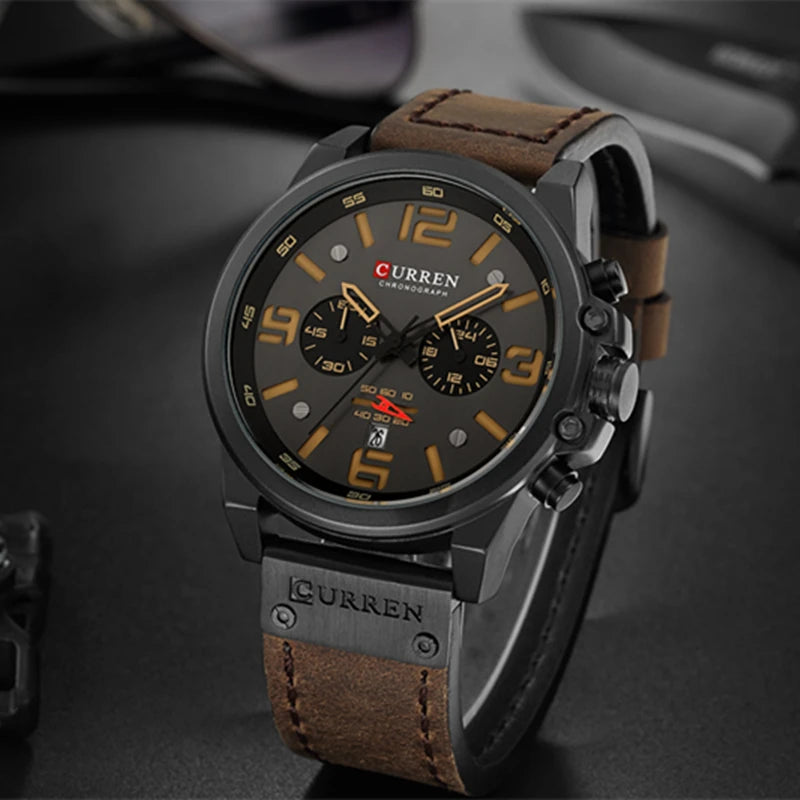 CURREN Fashion Casual Date Quartz  Watches For Men  Fashion Leather Sports Men's Wrsitwatch Chronograph Male Watch