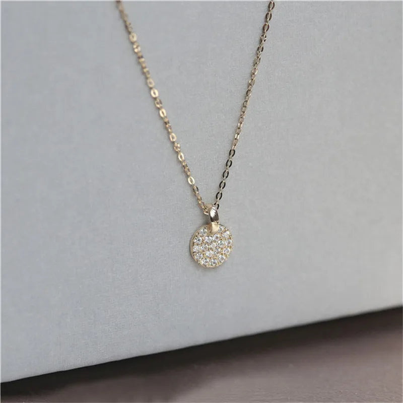 925 Sterling Silber Französisch Einfache Pavé Kristall Marke Anhänger Schlüsselbein Kette Halskette Frauen Klassische Beschichtung 14k Gold Schmuck Geschenk