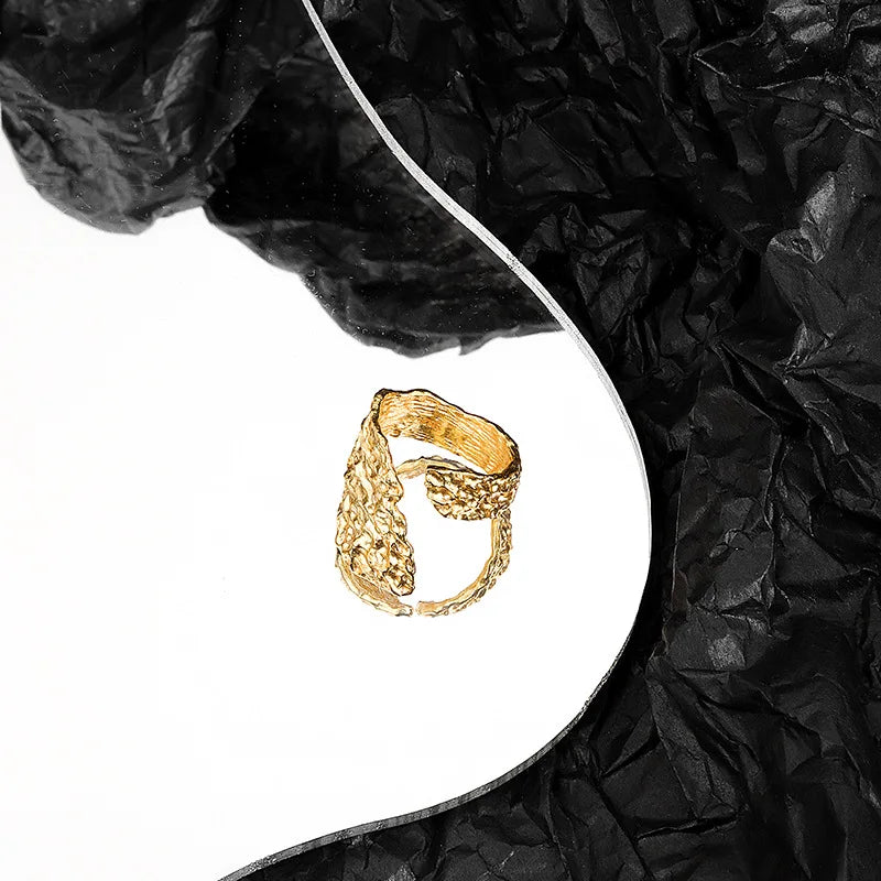 925 Sterling Silber Beule Matt Gold Farbe Ringe Retro Doppel Schichten Distressed Öffnung Handgemachte Ring Mode Edlen Schmuck