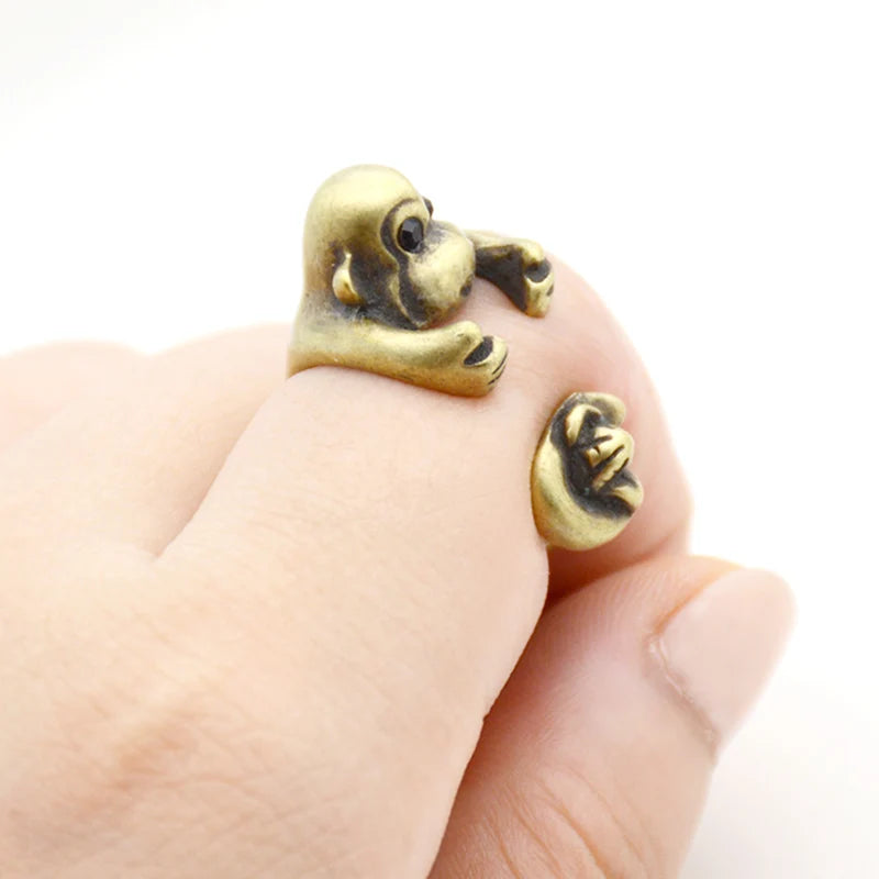 Vintage Colar Handmade Monkey With Banana Ring Punk Animal Anel Masculino Couple Anillos Love Rings For Women Men Jewelry Gifts