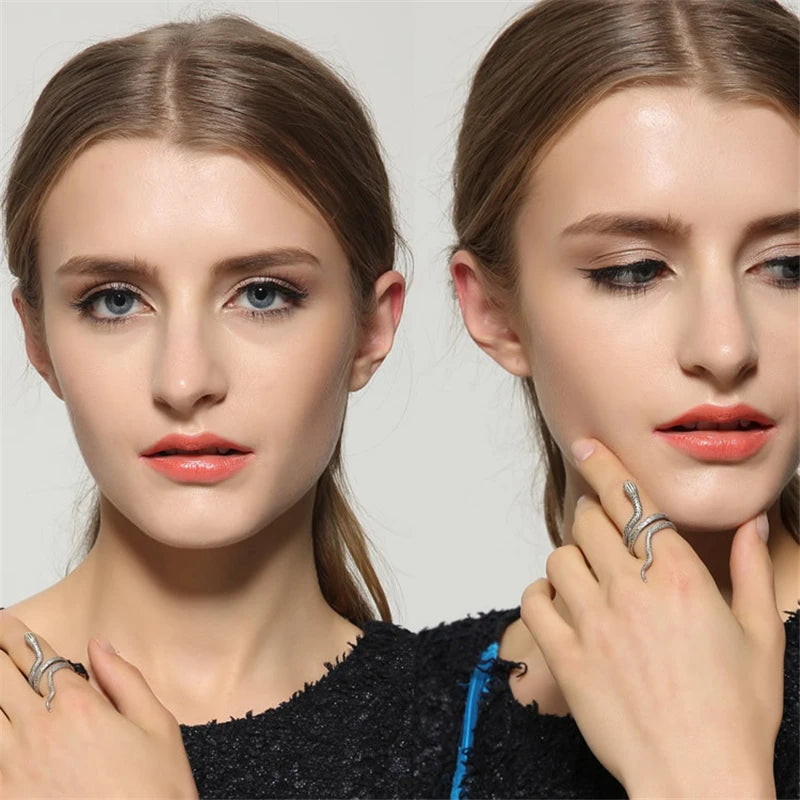 MKENDN Genuine 925 Sterling Silver Snake Shape Opening Ring For Men and Women Gothic Street Hip Hop Punk Dark Jewelry