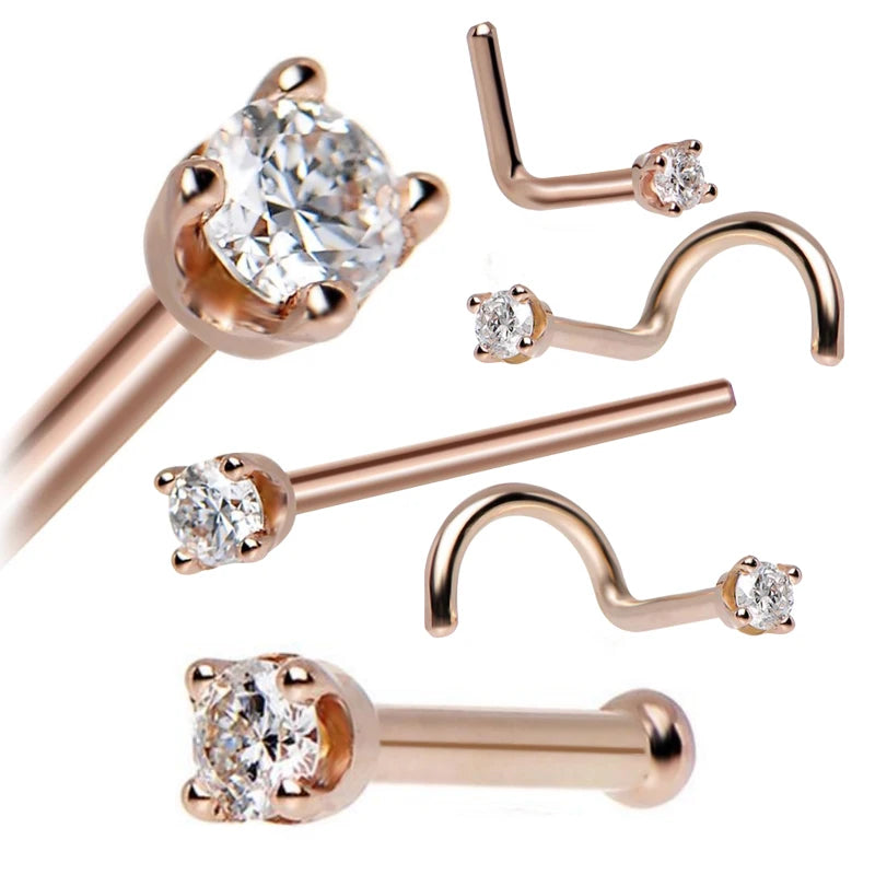 3/4/5/8/21pcs 20G Nose Studs Set Surgical Steel L-Shape Nostril Studs Screws Nose Ring Hoop Body Piercing Jewelry Mixed Styles