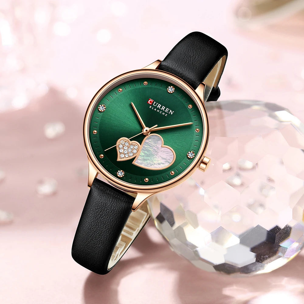 Montres CURREN pour femmes, montre-bracelet en cuir à quartz élégante avec strass, Zegarki Damskie