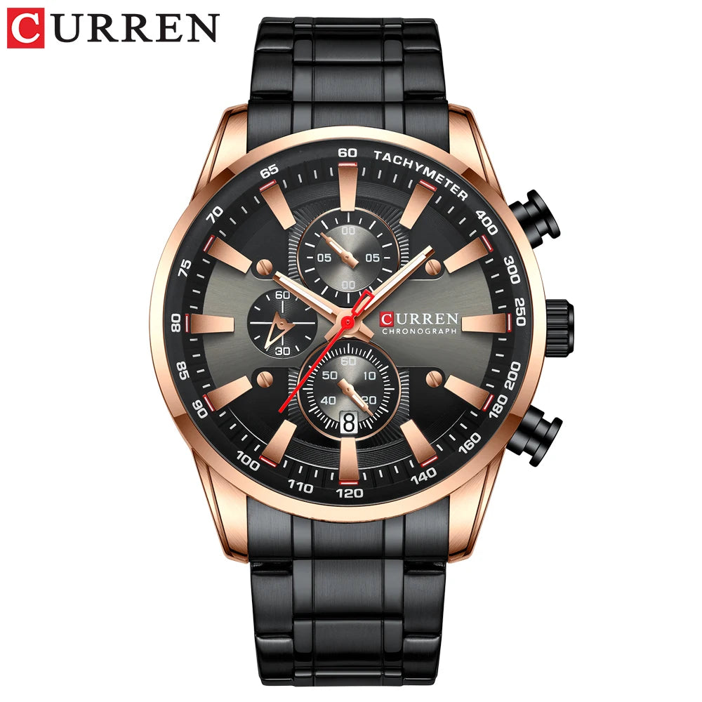 CURREN Man Watches Luxury Sporty Chronograph Wristwatches for Men Quartz Stainless Steel Band Clock Luminous Hands - Madeinsea©