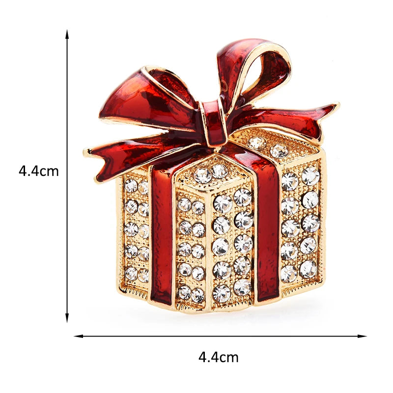Wuli &amp; baby Strass Emaille Geschenk Box Broschen Für Frauen Männer Rot Grün Bowknot Box Casual Party Brosche Pin Geschenke
