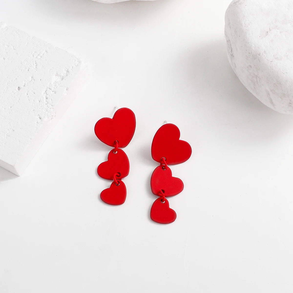 AENSOA Multiple Red Color Earrings Candy Bownot Heart Flower Metal Pearl Drop Earrings for Women Girls Christmas Jewelry Gift