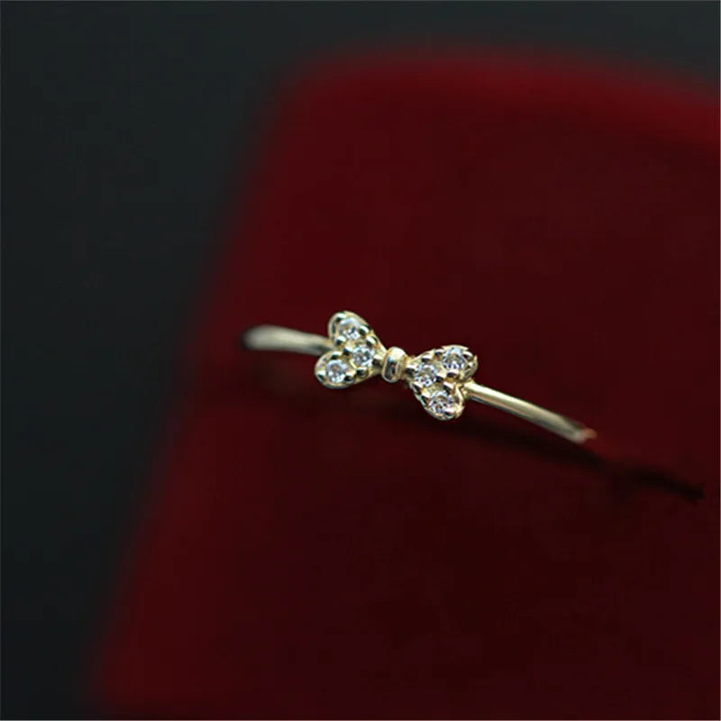 925 Sterling Silber 14K vergoldeter Ring Japanischer exquisiter Mikro-Inlay-Zirkon-Schleifenring für Damen Partyschmuck