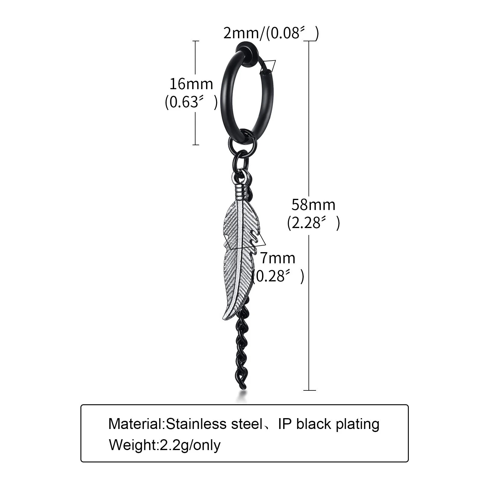 Vnox Punk Clip Earrings for Men Women, Black Stainless Steel Ear Accessory, Gothic Rock Hiphop Hoop Circle Earring 1 Piece - Madeinsea©
