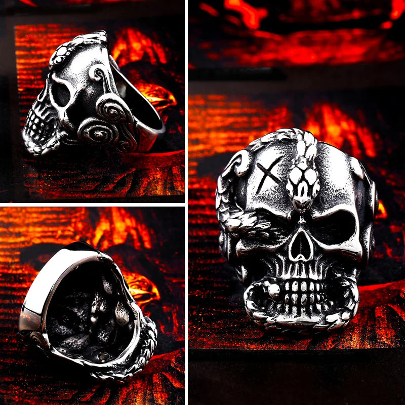 Beier new store 316L Stainless Steel Devil Skull Men's Rings Death Snake Punk Rock Fashion high quality Gifts LLBR8-652R