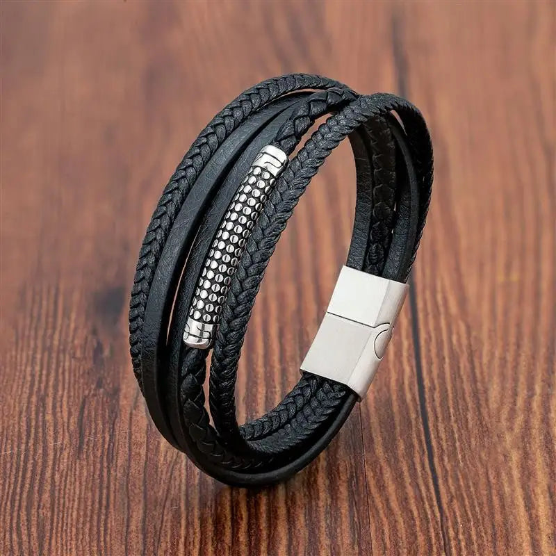 Multilayer Stainless Steel Insert Bracelet Viking Leather Bracelets for Men Braided Bangles Punk Jewelry Homme Accessories - Madeinsea©