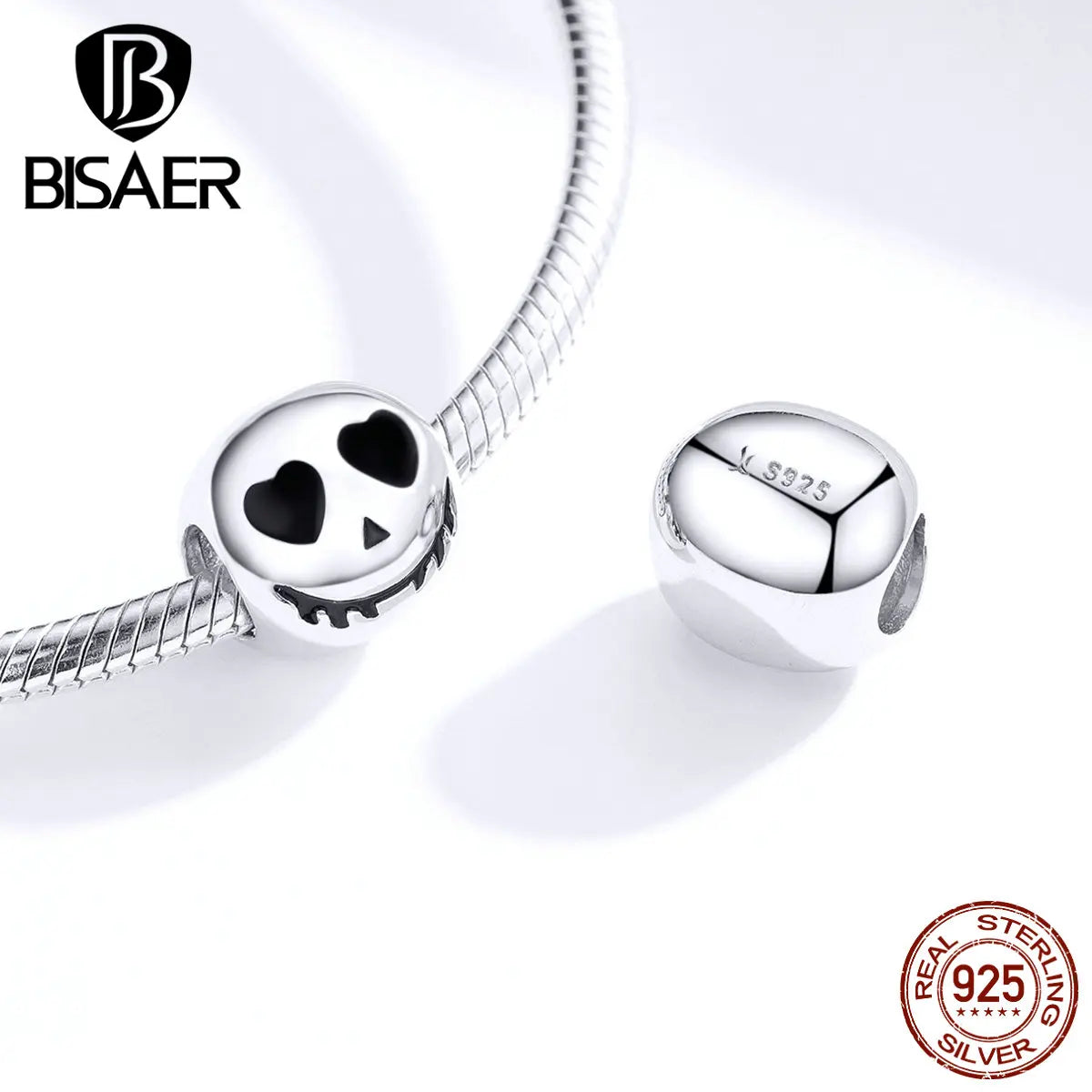 BISAER Pendentif tête de mort en argent sterling 925 avec breloque en forme de fantôme pour bracelets et colliers, fête d'Halloween, bijoux fins à faire soi-même