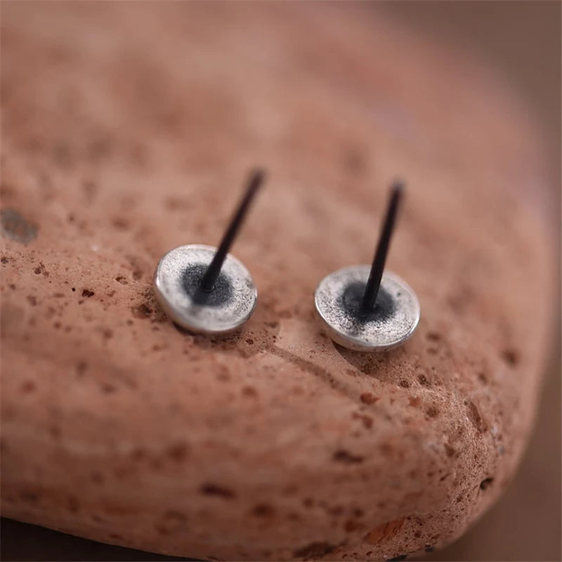 MKENDN Men Women Retro Exquisite Personality Swirl Round Stud Earrings Punk Hip-Hop Unisex Earrings 925 Sterling Silver Jewelry