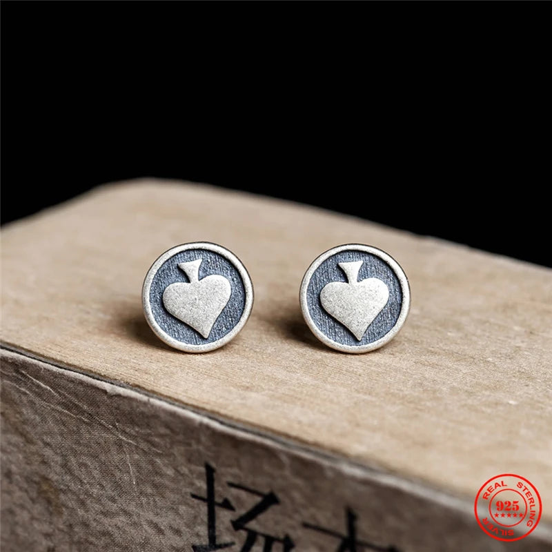 MKENDN Personalized 925 Sterling Silver Earrings Men Women  Black Heart Stud Earrings Street Punk Hip-Hop Jewelry