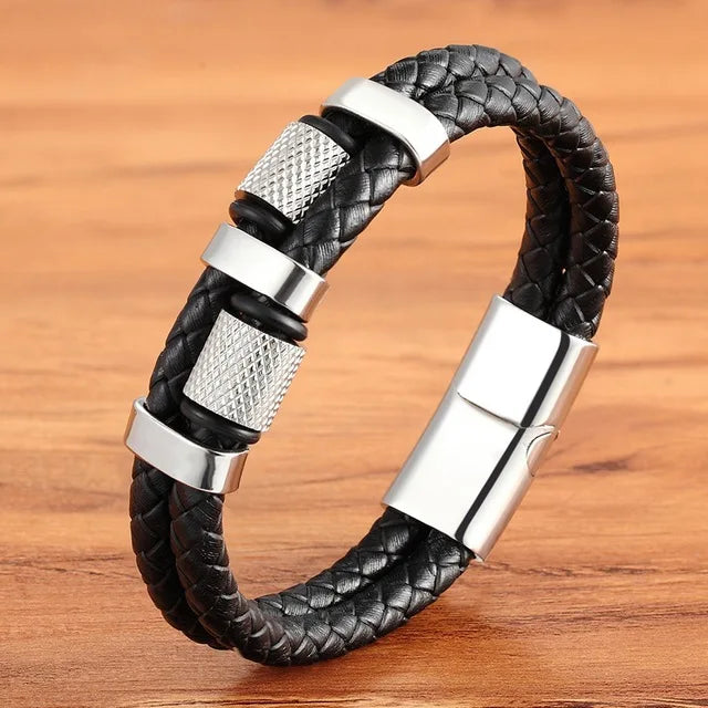 TYO Braided Rope Wrap Leather Bracelets For Men Bangles Fashion Male Women Charm Stainless Steel Clasp Jewelry DIY Customization