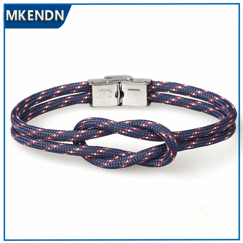 MKENDN New Men Women Nylon Cord Infinity Knot Bracelet Stainless Steel Fold Over Clasp Navy Style Friendship Jewelry Pulseras