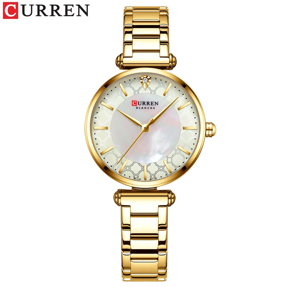 Watches for Women Luxury Brand CURREN Elegant Thin Quartz Wristwatch with Stainless Steel Simple Female Clock