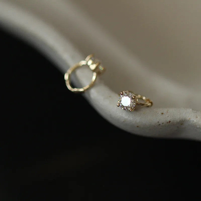 925 Sterling Silver Korea Simple Four Claws Inlaid Zircon Stud Earrings Women Plating 14K Gold Wedding Party Jewelry Gift