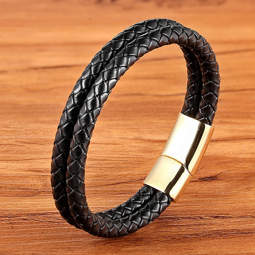 TYO Braided Rope Wrap Leather Bracelets For Men Bangles Fashion Male Women Charm Stainless Steel Clasp Jewelry DIY Customization