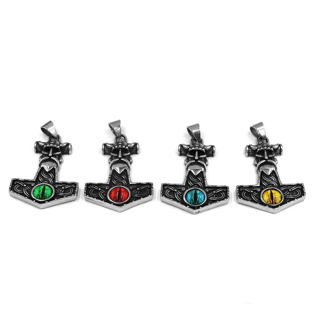 Pendentif hache viking nordique tendance en pierre colorée, marteau de Thor Odin, bijoux en acier inoxydable, nœud celtique, pendentif motard pour homme SWP0618A