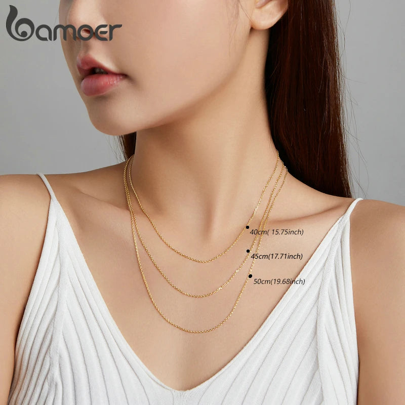 BAMOER Klassische Basic-Kette, 100 % 925er Sterlingsilber, Karabinerverschluss, verstellbare Halskette, Kette, Modeschmuck für Damen