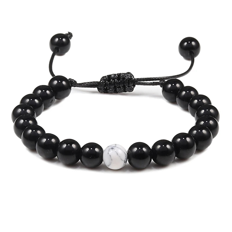 Adjustable Couples Distance Beaded Bracelets Natural Stone Lava Matte White Black Braided Bracelet for Men Women Gifts Pulseiras