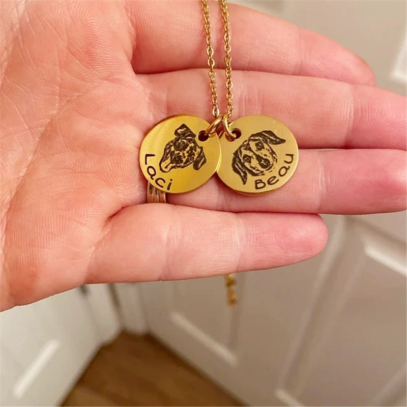 Personalized Pet Photo Disc Necklace For Women Tiny Cat dog Name Pendant Necklaces Custom Animal 316L Stainless Steel Jewelry - Madeinsea©