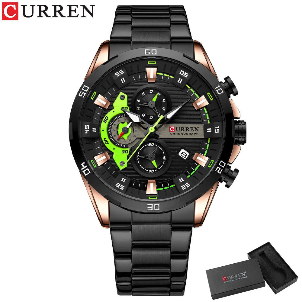 CURREN Fashion Sports Watches for Man Casual Stainless Steel Band Chonograph Wristwatches Luminous Male Clock