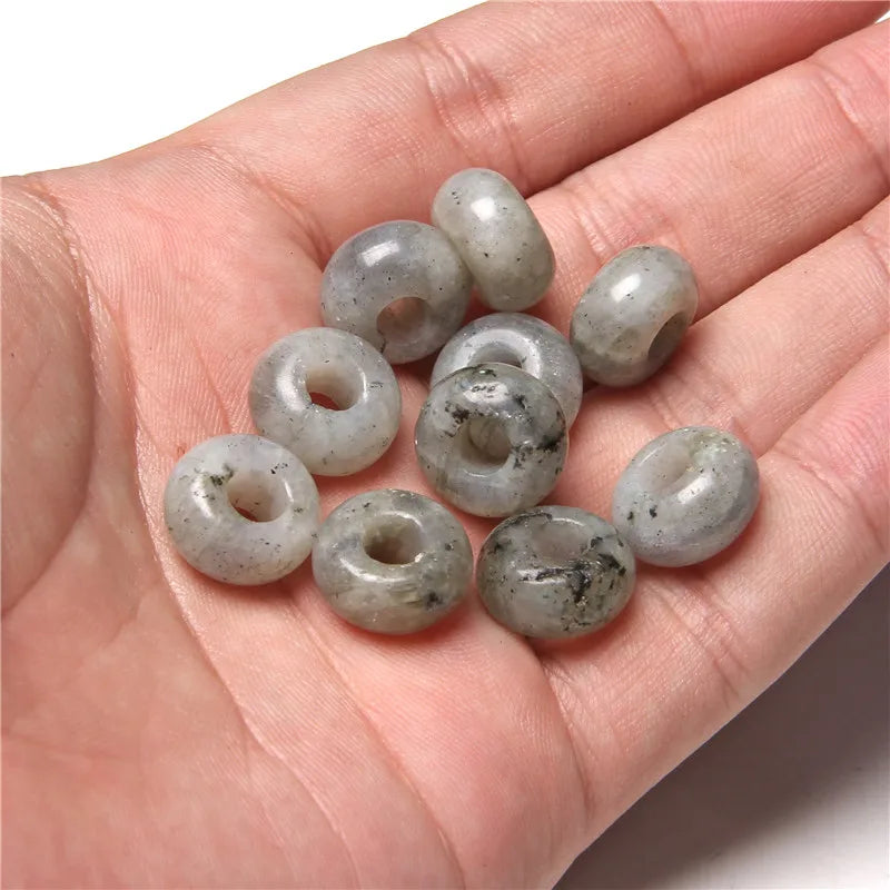 5Pcs Stone Charms Pendant Spacer Round Big Hole Beads For Jewelry Making Fit Necklace Bracelet DIY Findings 14MM Hole Size 5MM