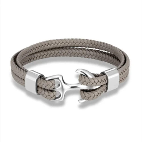 MKENDN Modisches Lederarmband für Herren, schwarzes geflochtenes mehrlagiges Seilarmband aus Edelstahl mit Anker, Herrenschmuck, Geschenkidee