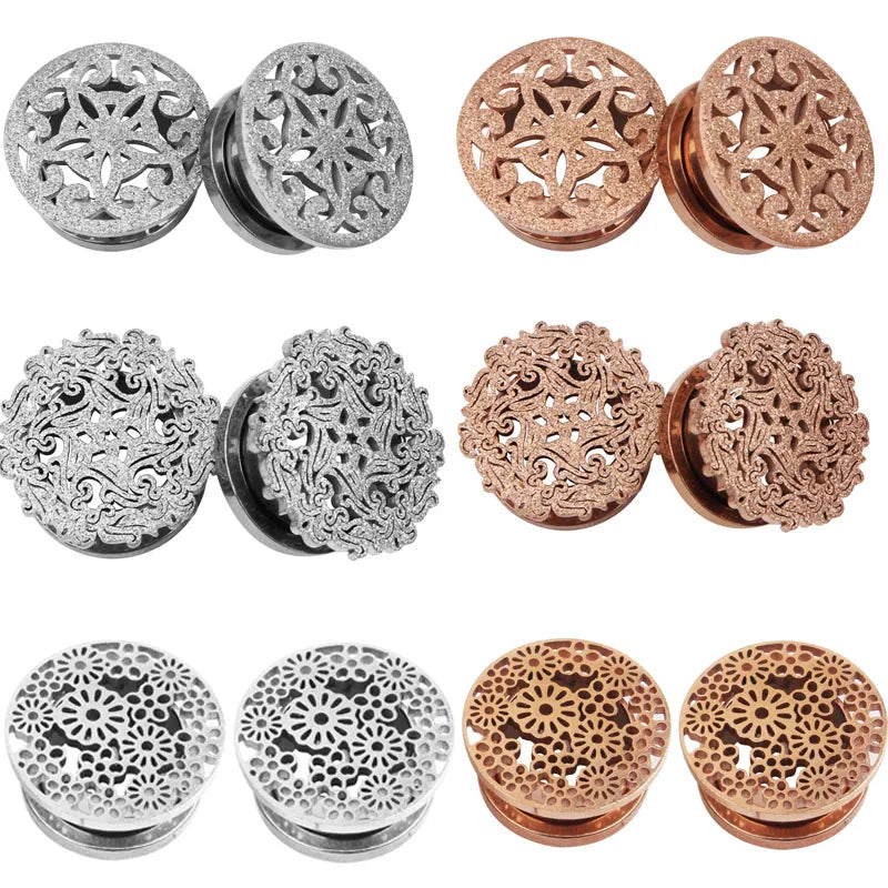 2 Stück Ohrstöpsel/Tunnel/Ohrpiercings aus 316L Edelstahl mit geschraubten Sattelohrring-Expander-Messgeräte Körperschmuck-Piercings