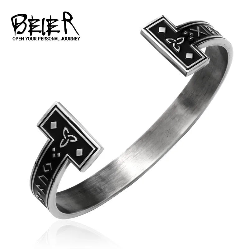 BEIER 2021 Bracelet en acier inoxydable fait à la main avec runes nordiques Viking pour hommes, bijoux vintage en gros