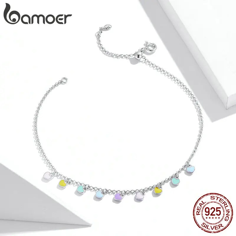 Bamoer 925 Sterling Silver Enamel Heart Pendant Chain Anklet pour Femmes Summer Foot Bracelet Pieds Bijoux 2020 Nouveau SCT020