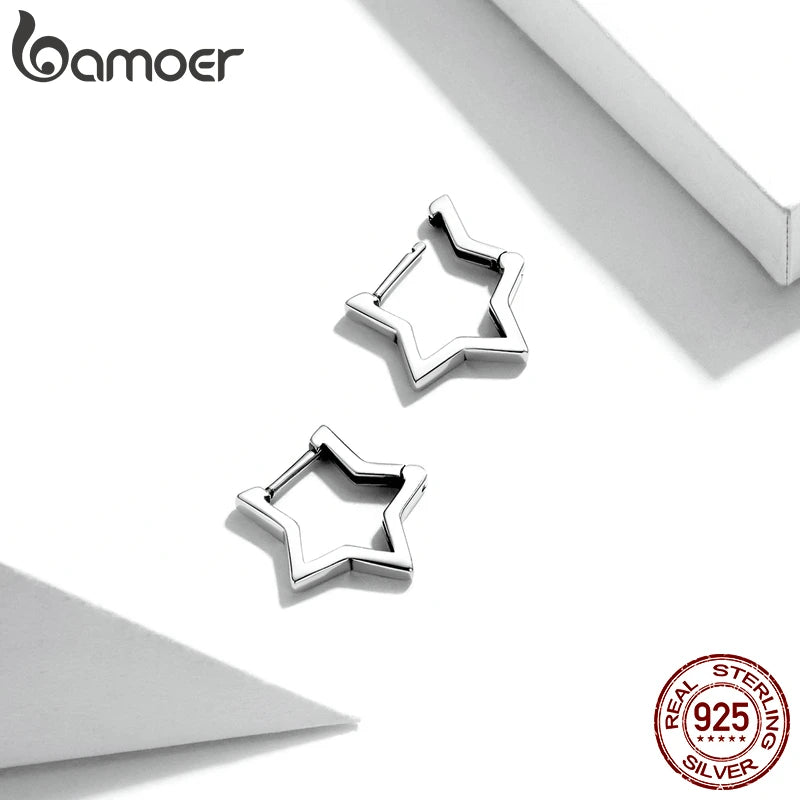 BAMOER 925 Sterling Silber Sternförmige Ohrringe Sternförmige Ohrschnalle Minimalistische Ohrringe Täglich für Frauen Modeschmuck SCE1136