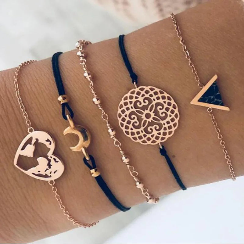 New Design Vintage Women Boho bracelets Set Moon Shell Heart Tortoise charm Beads chains Bangle For Women Bohemian Jewelry