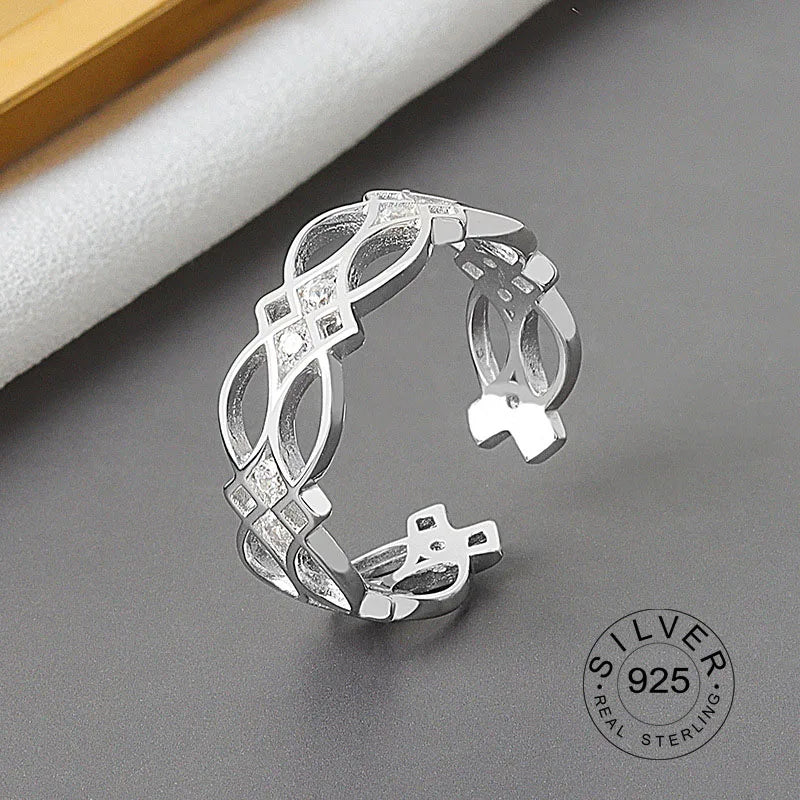 Real 925 Sterling Silver Rings For Women vintage zircon open round Engagement Rings Silver 925 Jewelry Anillos Mujer