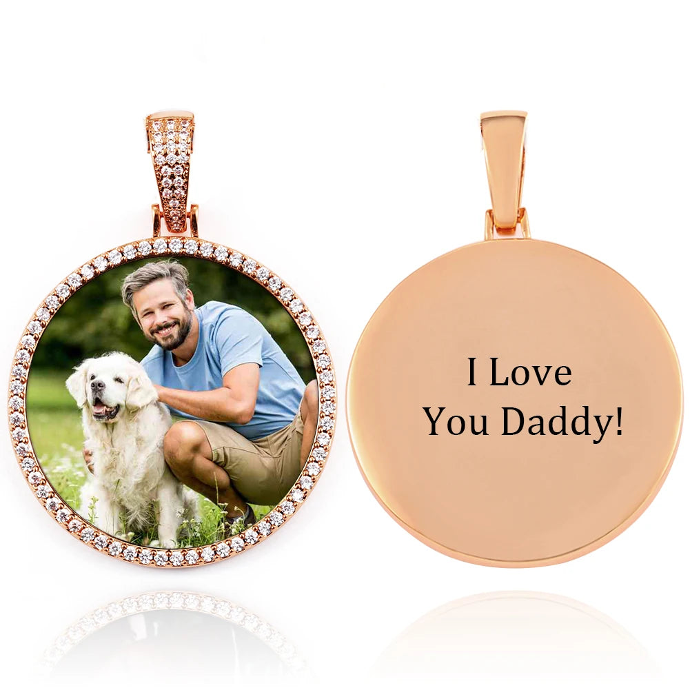 Médaillon souvenir rond unisexe avec photo personnalisée pour homme, bijou hip-hop