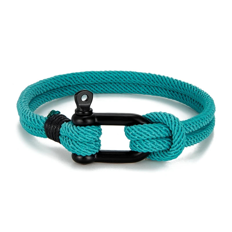 MKENDN Men's Black U Shape Shackle Nautical Double Strand Rope Bracelet Outdoor Camping Rescue Emergency Rope Bracelet For Women