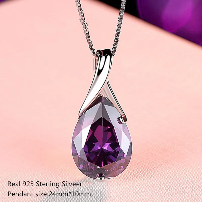 Buyee Halskette mit Steinanhänger aus 925er Sterlingsilber, natürlicher Amethyst, für Damen, luxuriöse Hochzeitskette, edler Schmuck mit Box